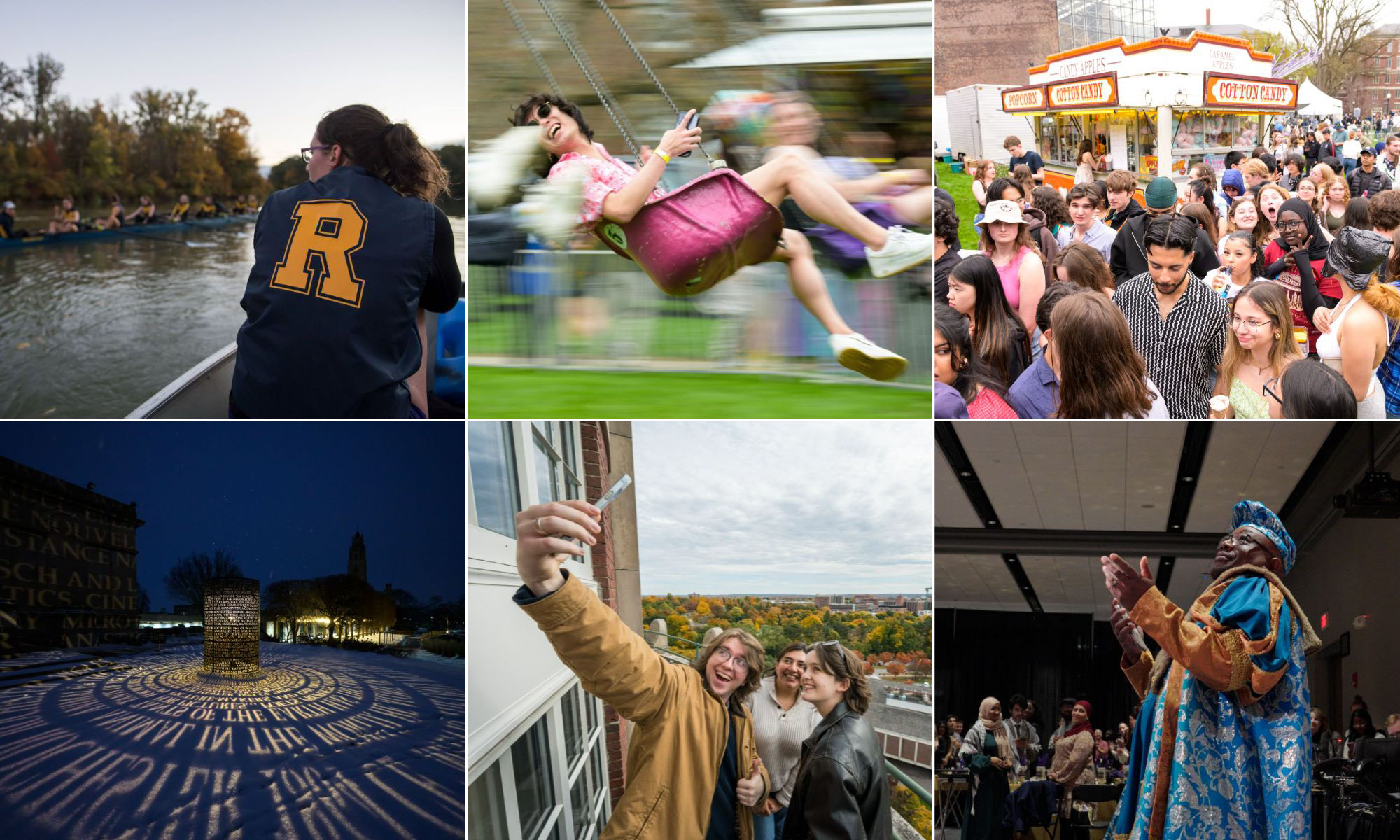 A vibrant collage of scenes from around the University, celebrating together at the University of Rochester, showcasing joy and community.
