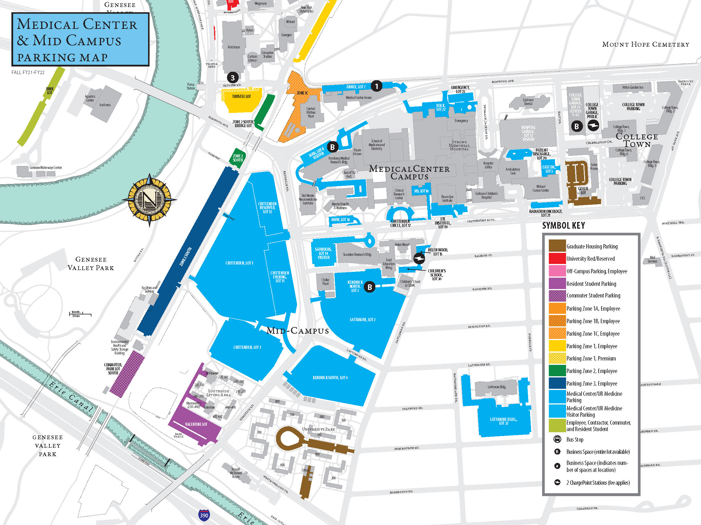 Medical Center and Mid Campus parking map