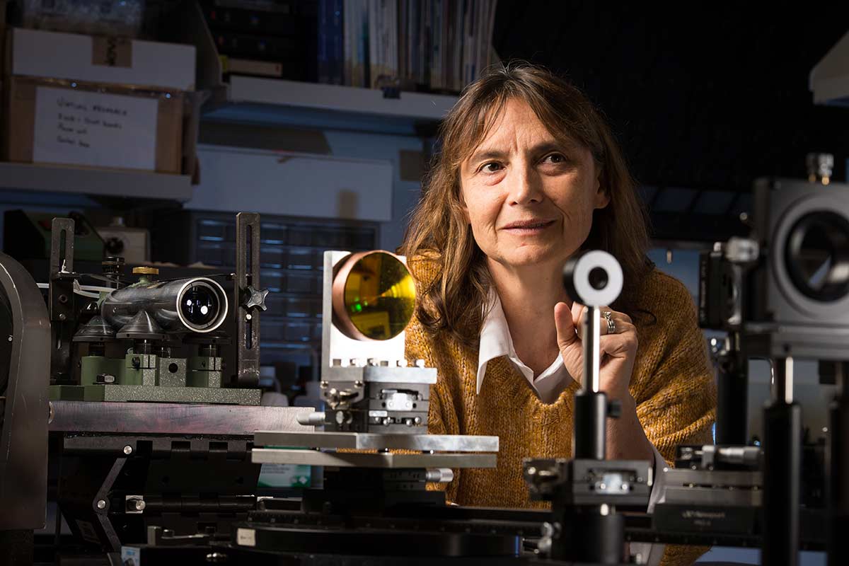 University of Rochester, research faculty member, Jannick Rolland in a lab with optical devices.